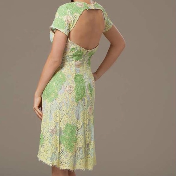 Jovani Lace Green Gold Double Layer Dress - Picture 2 of 12